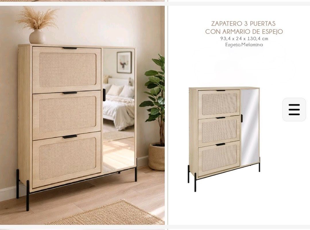 10772- Zapatero 3 Puertas con armario de espejo melamina
